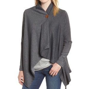 Bobeau One Button Asymmetrical Wrap Cardigan Grey S